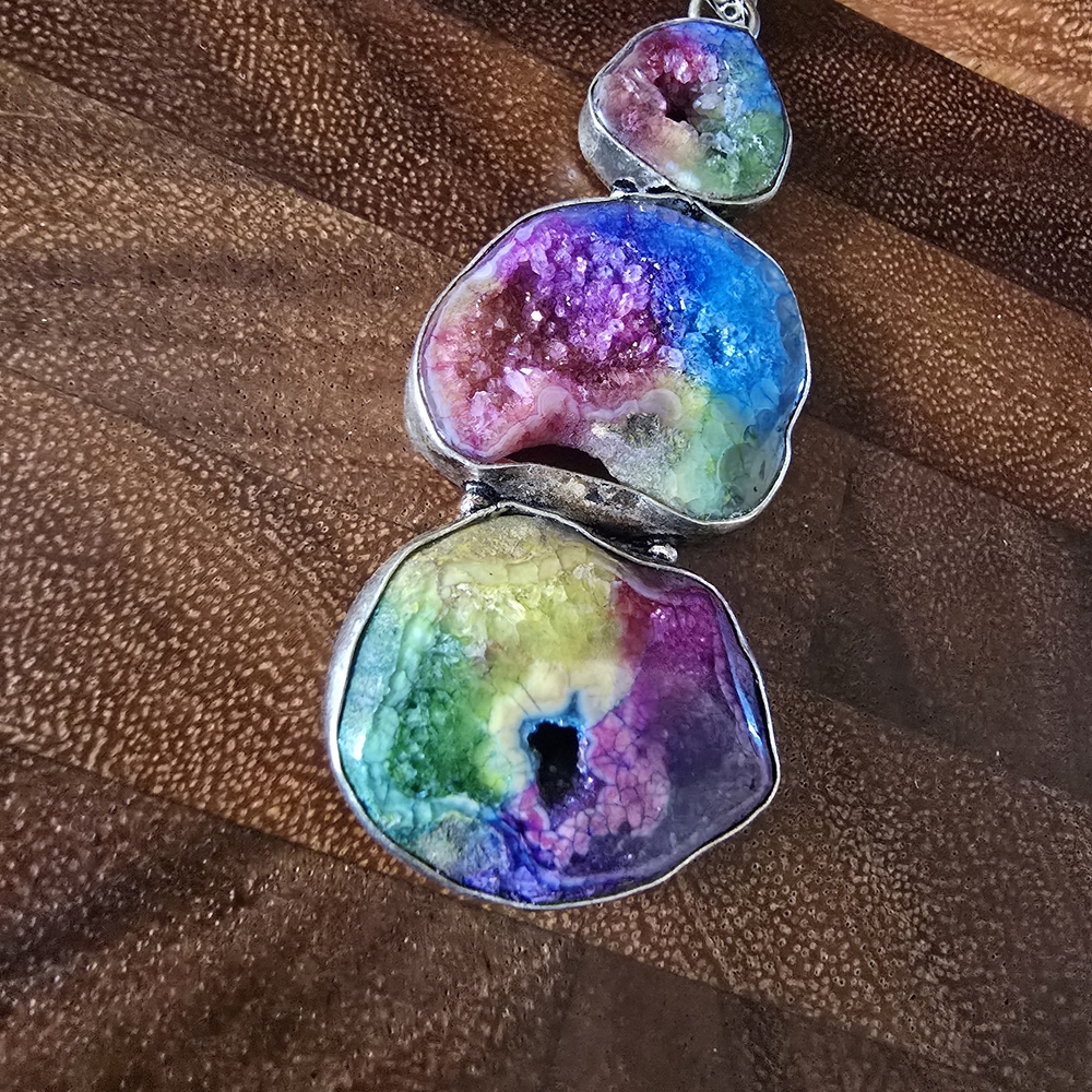 Sterling Colorful Druzy Pendant Necklace